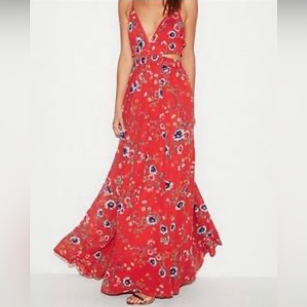 Express Red Floral Maxi Dress